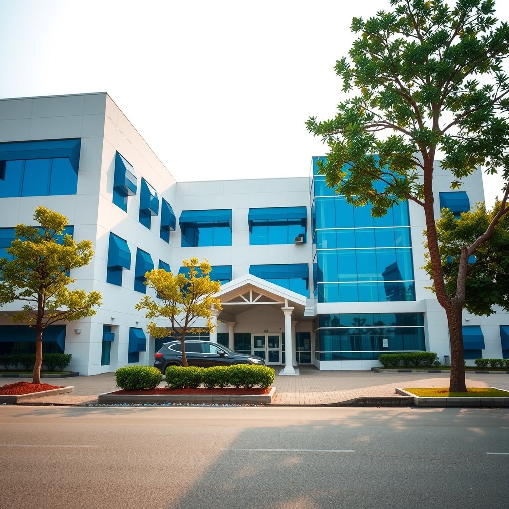 The exterior of a modern private hospital